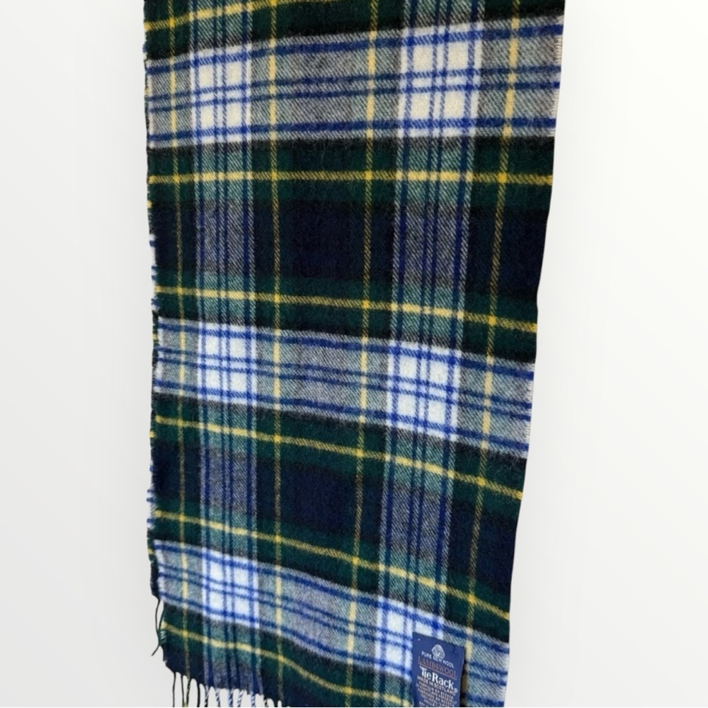 Pure New Wool Lambswool Tie Rack Plaid Vintage Scarf Made in Scotland